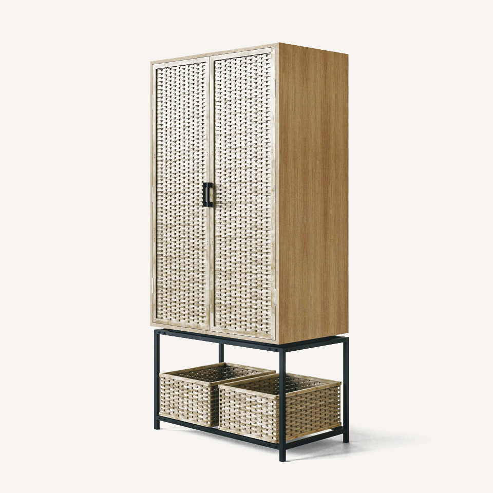 Wardrobe made of rattan and bamboo.